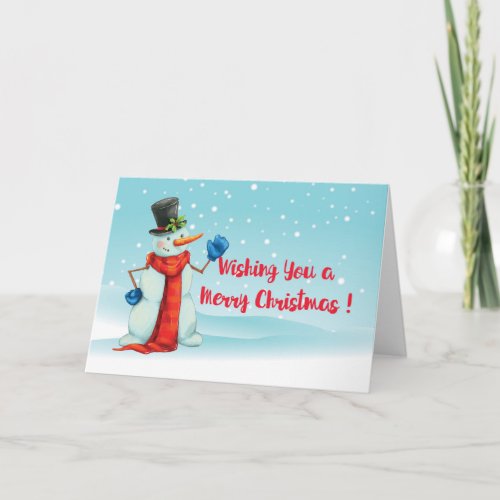 Merry Christmas blue red white Snowman Holiday Card