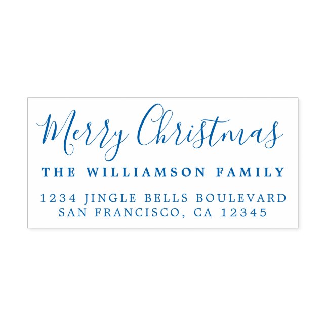 Merry Christmas Blue Return Address Self-inking Stamp (Design)