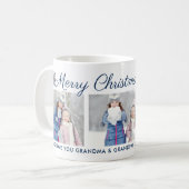 Merry Christmas Blue Script Custom Photo Collage Coffee Mug (Front Left)
