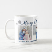 Merry Christmas Blue Script Custom Photo Collage Coffee Mug (Left)