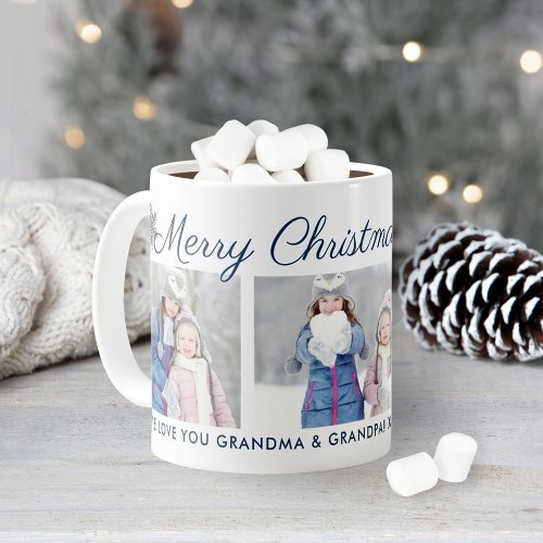 Merry Christmas Blue Script Custom Photo Collage Coffee Mug