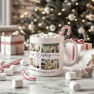Merry Christmas Blue Script Custom Photo Collage Coffee Mug