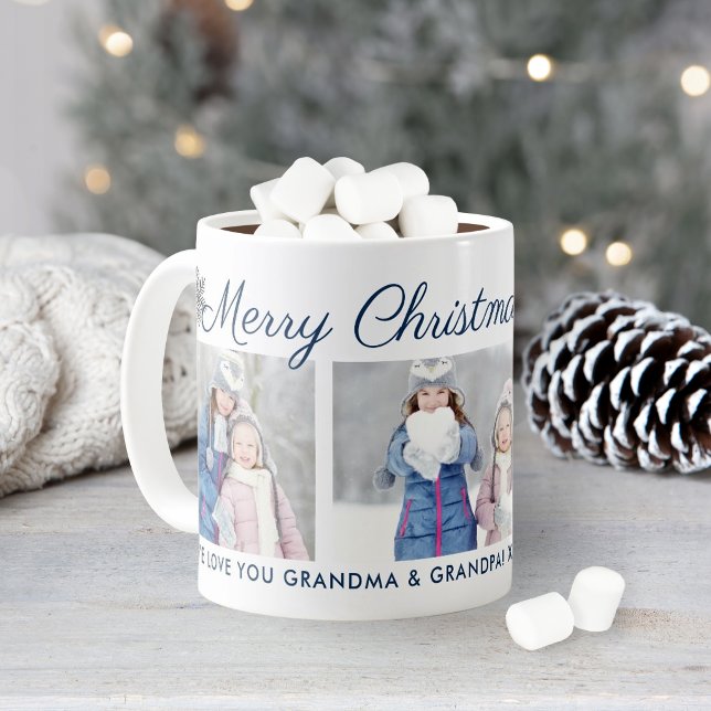 Merry Christmas Blue Script Custom Photo Collage Coffee Mug