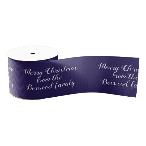 Merry Christmas Blue Seasonal Greeting Custom Text Grosgrain Ribbon