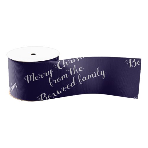 Merry Christmas Blue Seasonal Greeting Custom Text Grosgrain Ribbon