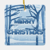 Merry Christmas Blue Snow Scene