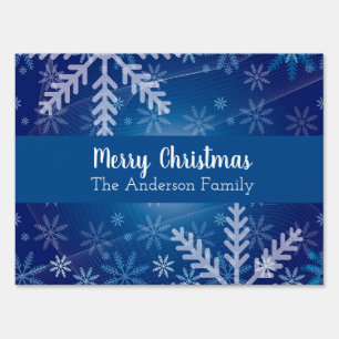 Merry Christmas blue snow winter snowflakes Sign