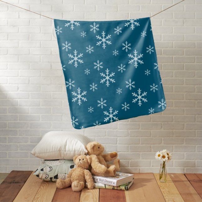 Merry Christmas Blue Snowflake Holiday Winter Baby Blanket (In Situ)