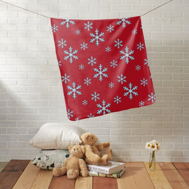 Merry Christmas Blue Snowflake Holiday Winter Baby Blanket (In Situ)