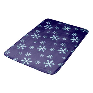 Merry Christmas Blue Snowflake Holiday Winter Bath Mat
