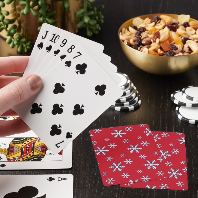 Merry Christmas Blue Snowflake Holiday Winter Poker Cards (In Situ)