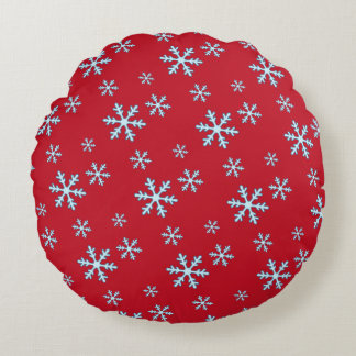 Merry Christmas Blue Snowflake Holiday Winter Round Pillow