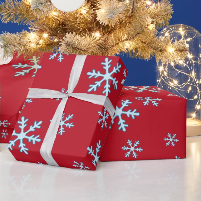 Merry Christmas Blue Snowflake Holiday Winter Wrapping Paper (Holidays)