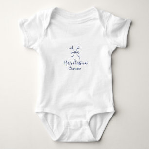Merry Christmas blue snowflakes add name holidays  Baby Bodysuit