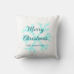 Merry Christmas blue snowflakes glitter sparkle na Throw Pillow