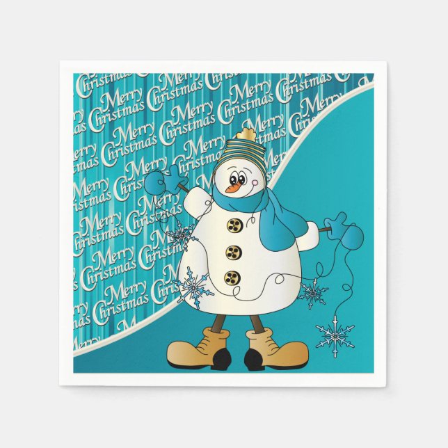 Merry Christmas Blue Snowman Napkins (Front)
