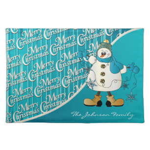 Merry Christmas Blue Snowman Placemat