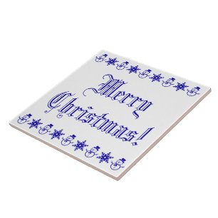 Merry Christmas Blue Snowman Snowflake Pattern Ceramic Tile