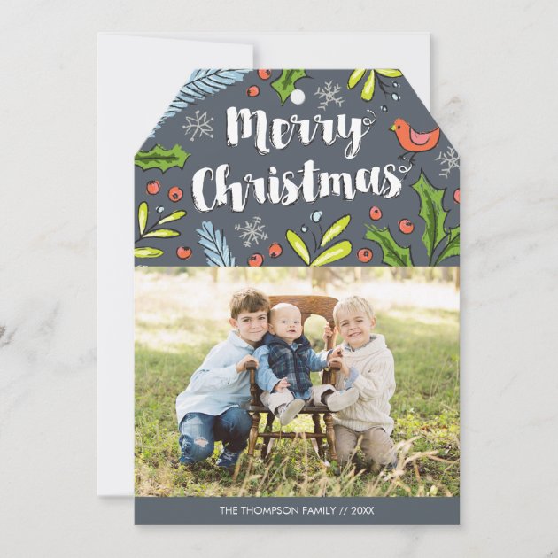 Merry Christmas Blue Spruce Photo Holiday Card