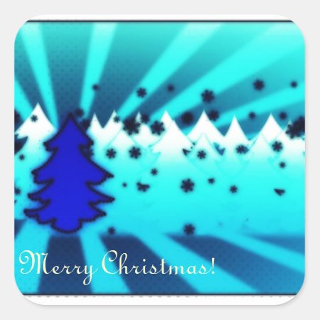 Merry Christmas - Blue Square Sticker