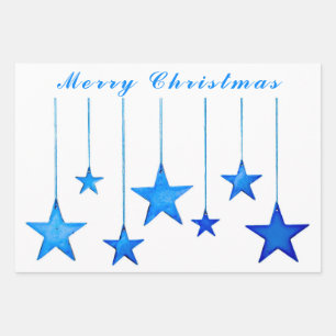 Merry Christmas Blue star Decoration with text Wrapping Paper Sheets