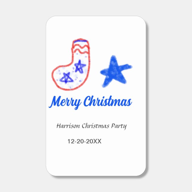 Merry Christmas blue star red stockings name date  Matchboxes (Front)