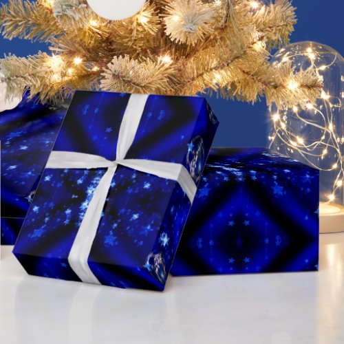 Merry Christmas Blue Stars Bauble Ornaments Wrapping Paper