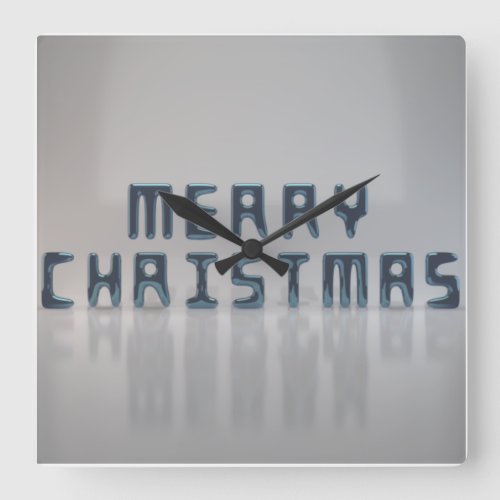 Merry Christmas Blue Text Square Wall Clock