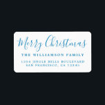 Merry Christmas Blue White Return Address Label<br><div class="desc">Add some extra cheer to your holiday cards and invitations with our festive Merry Christmas return address labels. This stylish Christmas design features 'Merry Christmas' in blue handwritten chic script calligraphy on a white background. Simply add your name and address. Exclusively designed for you by Happy Dolphin Studio. If you...</div>