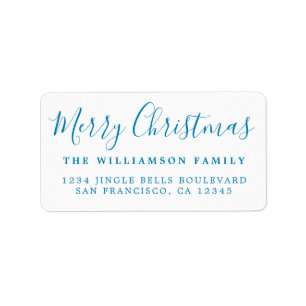 Merry Christmas Blue White Return Address Label