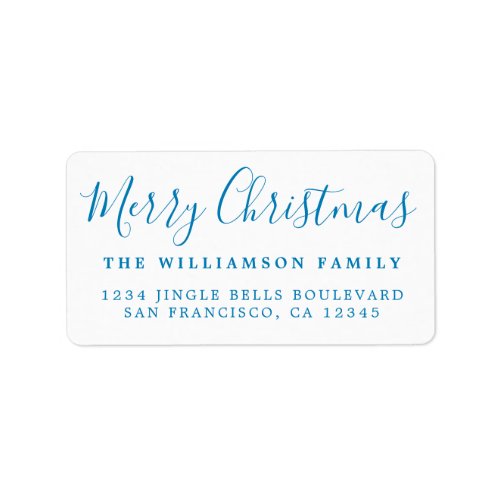 Merry Christmas Blue White Return Address Label