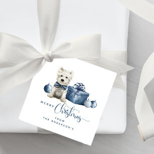 Merry Christmas Blue, White, Silver Festive Puppy Favor Tags