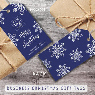 Merry Christmas Blue White Snowflake Company Logo Gift Tags