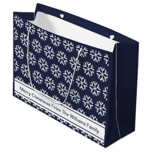 Merry Christmas Blue White Snowflakes From Name Large Gift Bag