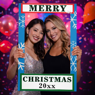 Merry Christmas Blue White Snowflakes Selfie Frame