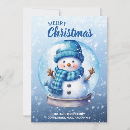 Merry Christmas Blue White Snowman Holiday Card