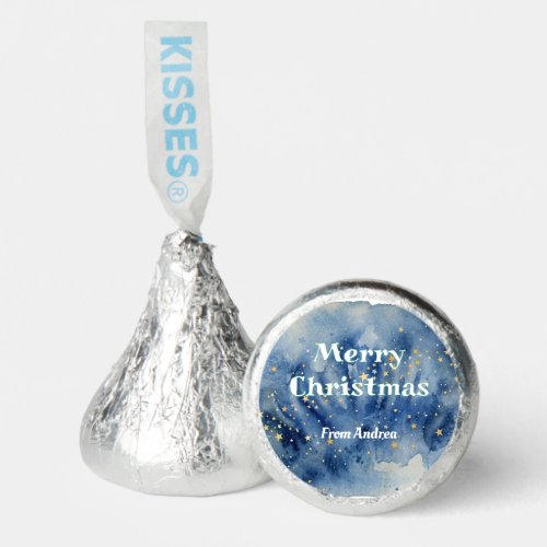 merry christmas blue white stars watercolor yellow hershey®'s kisses®