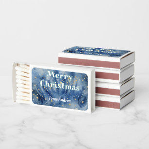 merry christmas blue white stars watercolor yellow matchboxes