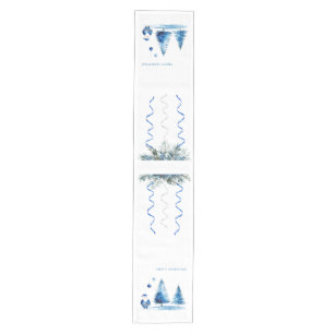 Merry Christmas Blue & White Watercolor Santa Medium Table Runner
