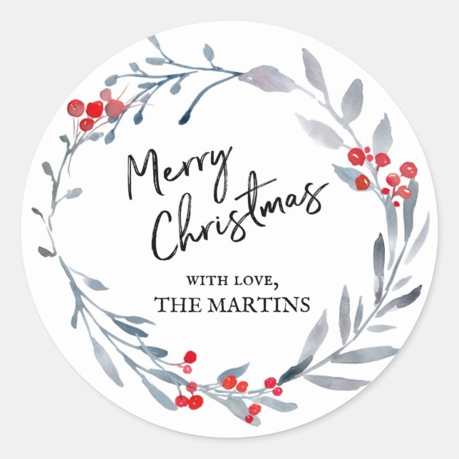Merry Christmas blue wreath Sticker (Front)