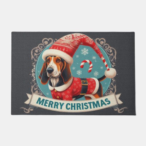 Merry Christmas Bluetick Coonhound Dog Santa Hat Doormat