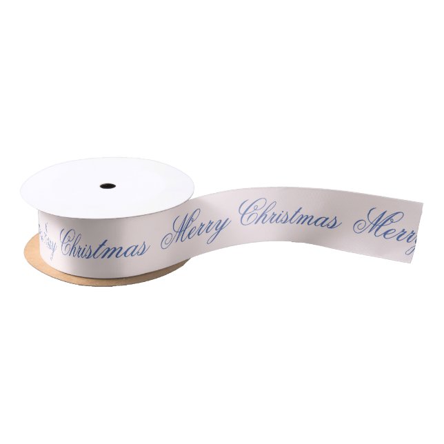 Merry Christmas Blush Pink and Navy Blue  Satin Ribbon (Spool)