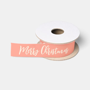 Merry Christmas Blush Pink and White Traditional Satin Ribbon