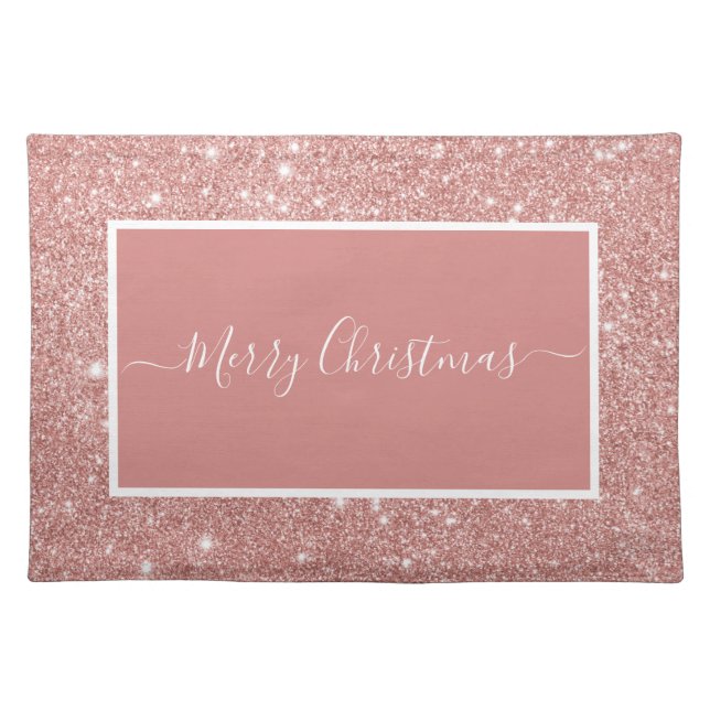Merry Christmas blush pink glitter  Cloth Placemat (Front)