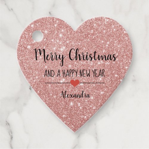 Merry Christmas blush pink glitter elegant name  Favor Tags