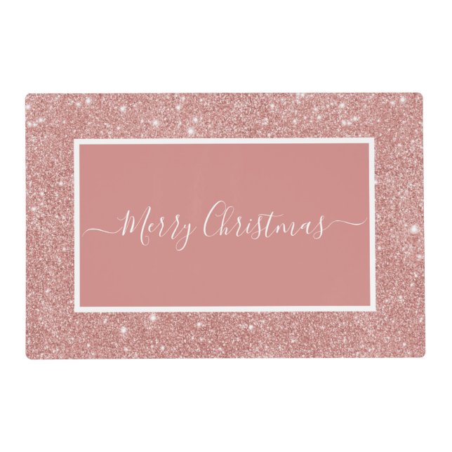 Merry Christmas blush pink glitter  Placemat (Front)