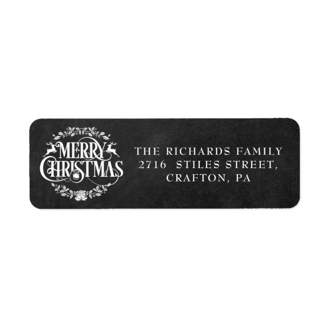 Merry Christmas Boho Chalkboard Return Address Label (Front)