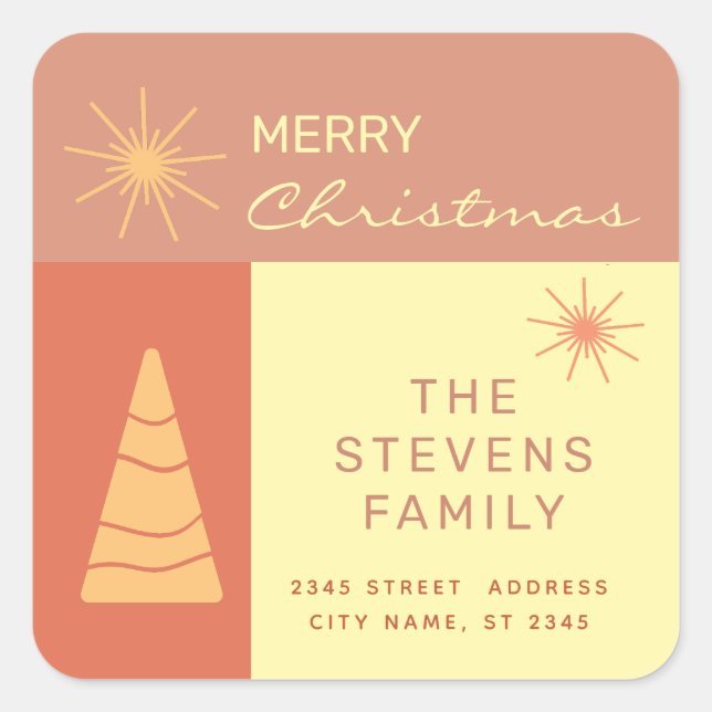 Merry Christmas boho cheerful color block holiday  Square Sticker (Front)