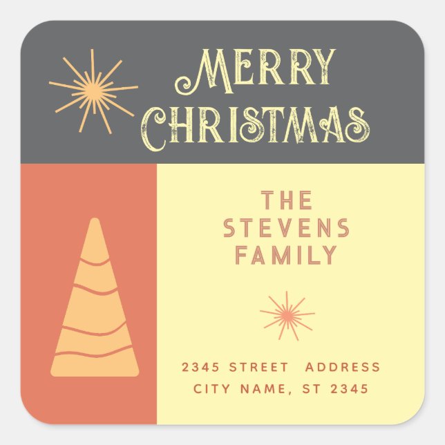 Merry Christmas boho cheerful color block  Square Sticker (Front)