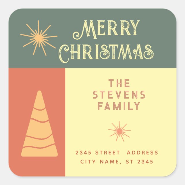 Merry Christmas boho cheerful color block  Square Sticker (Front)